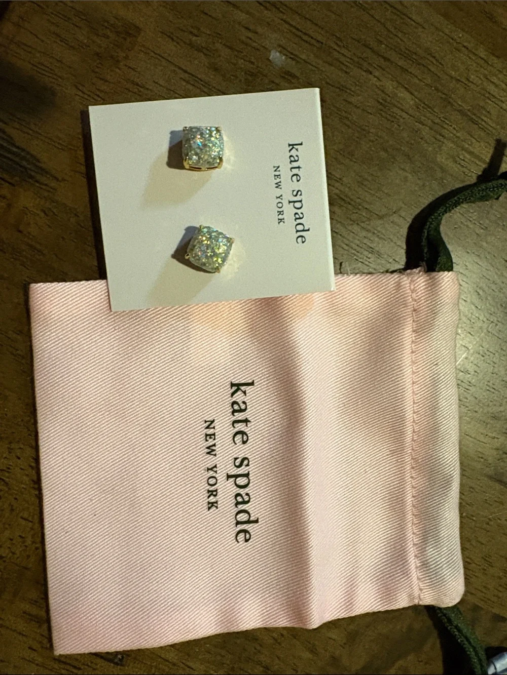 kate spade iridescent glitter square stud earrings with gold-tone setting